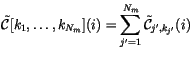 $\displaystyle \tilde{\cfrac }[k_1,\ldots,k_{N_m}](i) = \sum_{j' = 1}^{N_m} \tilde{\cfrac }_{{j'},k_{j'}}(i)$